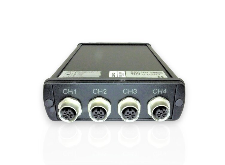4-Kanal DMS Messverstärker für Sensoren mit Dehnungsmessstreifen. Adaptierung des Sensors über Sub-D-37 Stecker. Ausgang ±10V und 4...20mA über 15polige SUB-D (female); Eingangsempfindlichkeit 2mV/V