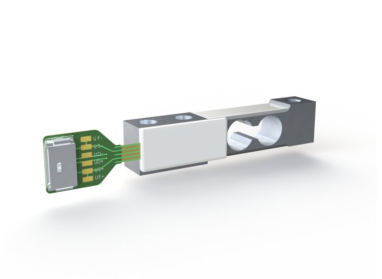 Double bending beam force sensor with measuring range of 5N ... 500N with accuracy class 0,1, in the dimensions of 60mm x 10mm x 14mm. Force sensor made in Germany order now directly at the manufacturer!