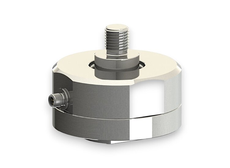 Force sensor for tensile force and compressive force with the measuring ranges 50 kN ... 100 kN, dimensions ø115mm x 125mm... ø115mm x 155mm, 3m connection cable / M12 circular connector
