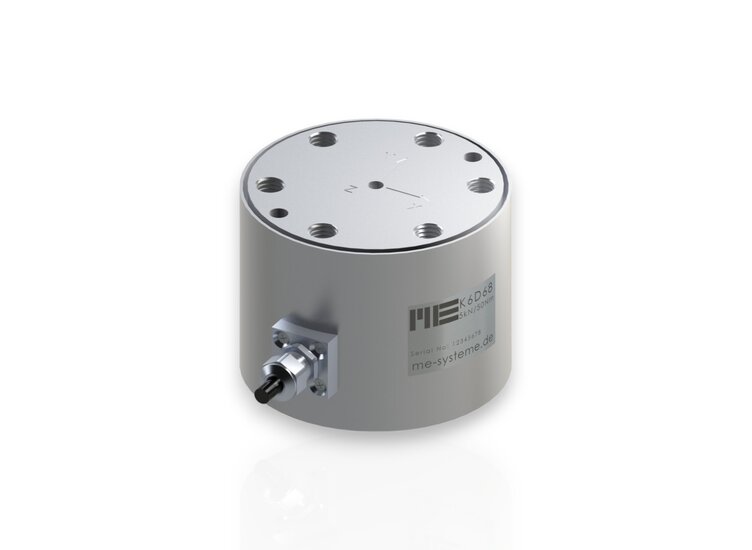 6-Achsen Kraft- Momentensensor mit Messbereich von 1kN/20Nm bis 10kN/500Nm in den Abmessungen  von Ø83mm x 64mm. 6D Kraftsensor made in Germany jetzt direkt beim Hersteller bestellen!